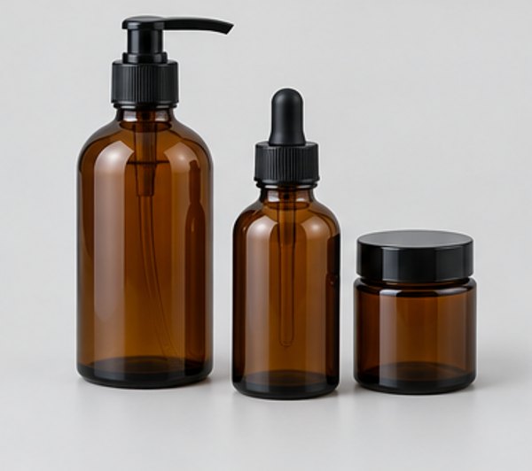 Amber glass cosmetic bottles